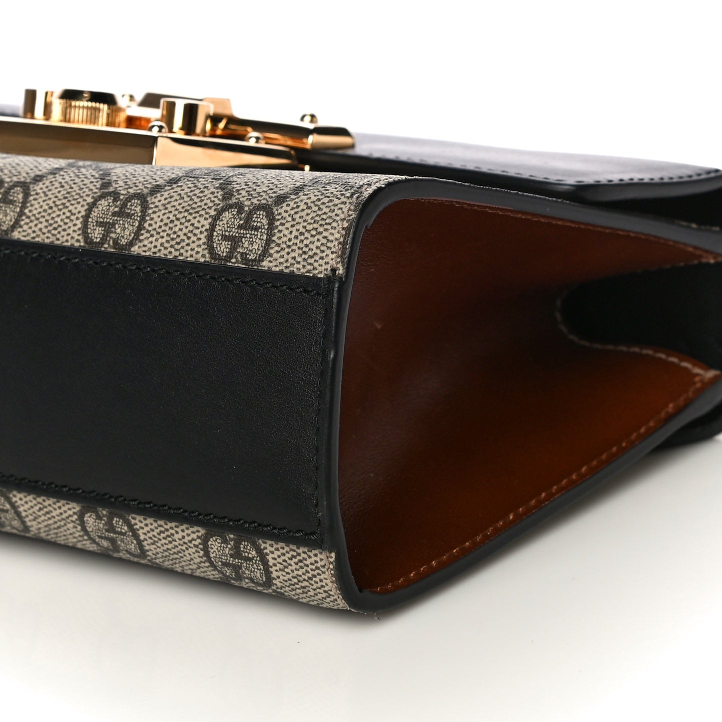 GG Supreme Monogram Calfskin Small Padlock Shoulder Bag Beige Black Cuir