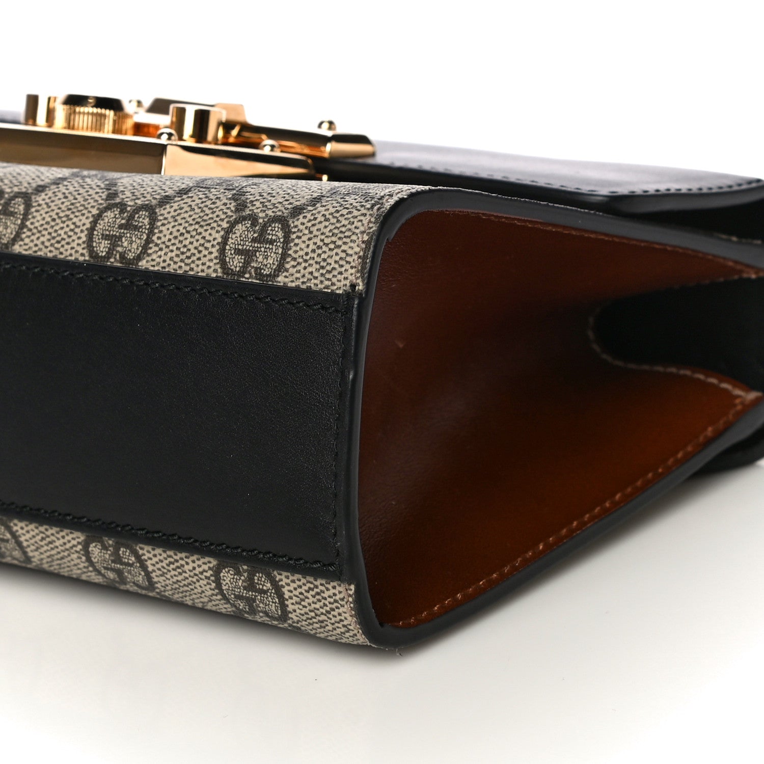 Gucci GG Supreme Monogram Calfskin Small Padlock Shoulder Bag Beige Black Cuir 9 of 14
