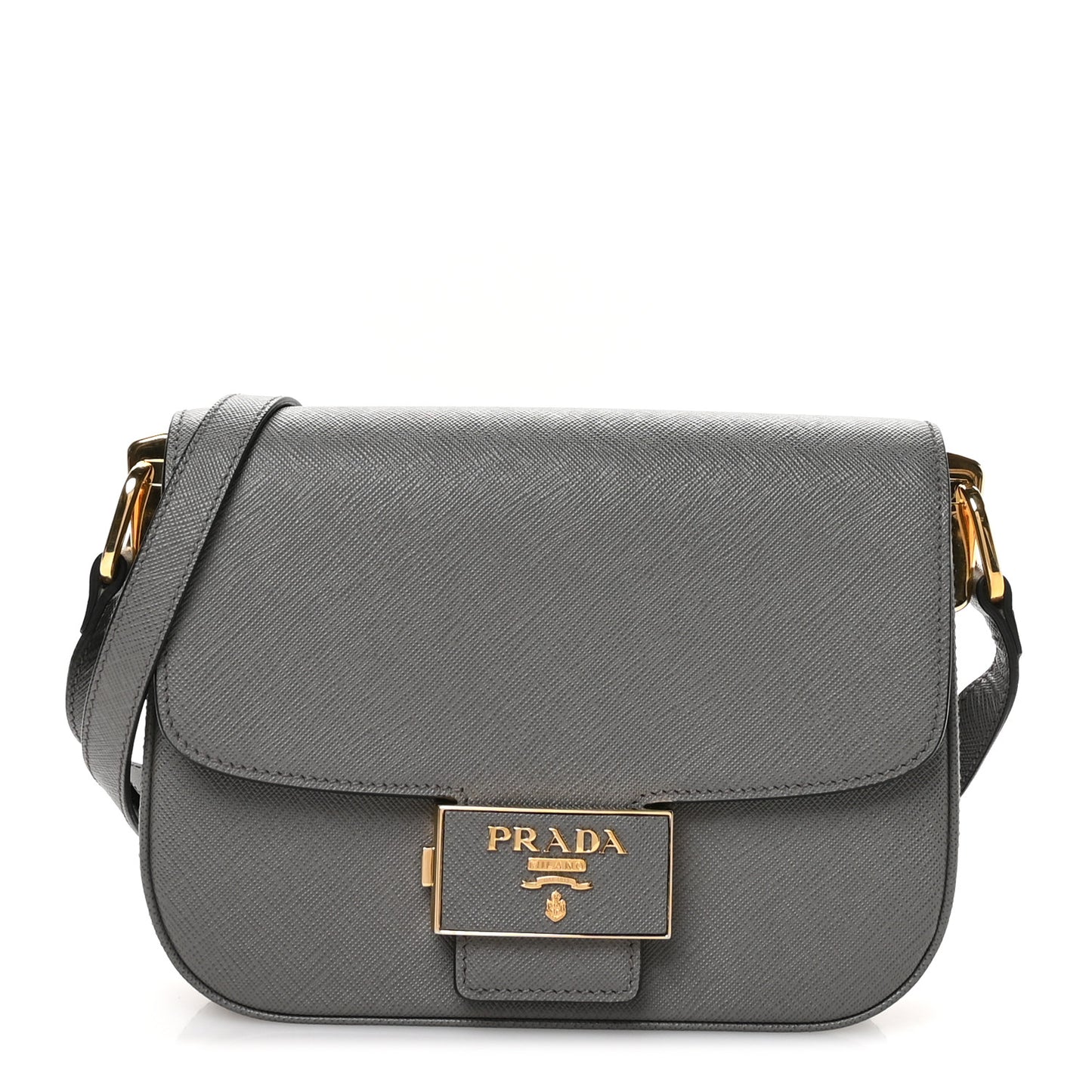 Saffiano Lux Embleme Flap Shoulder Bag Grey