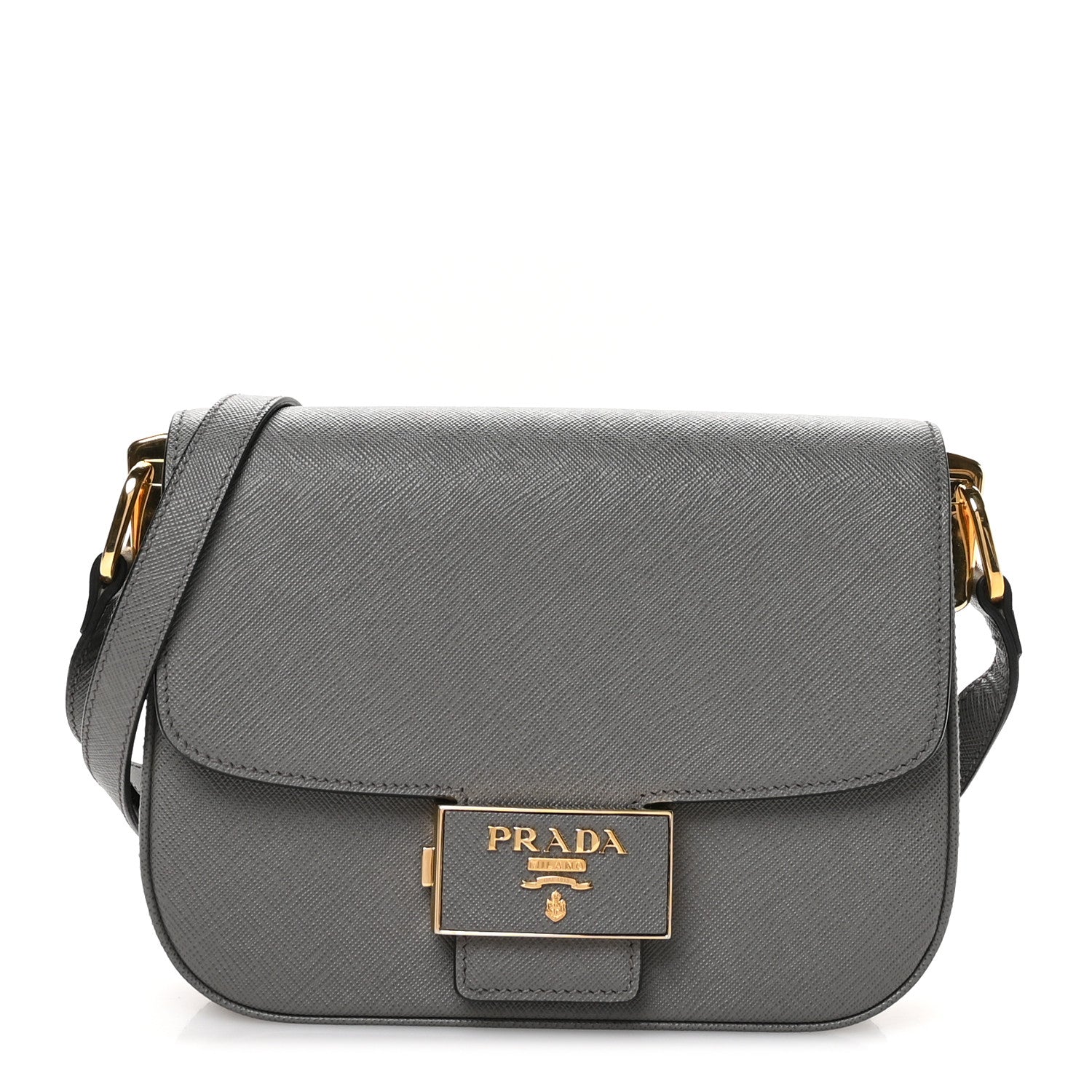 Prada Saffiano Lux Embleme Flap Shoulder Bag Grey 1 of 10