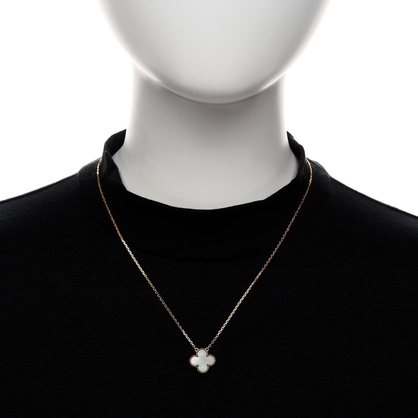 18K Rose Gold Gray Mother of Pearl Vintage Alhambra Pendant Necklace