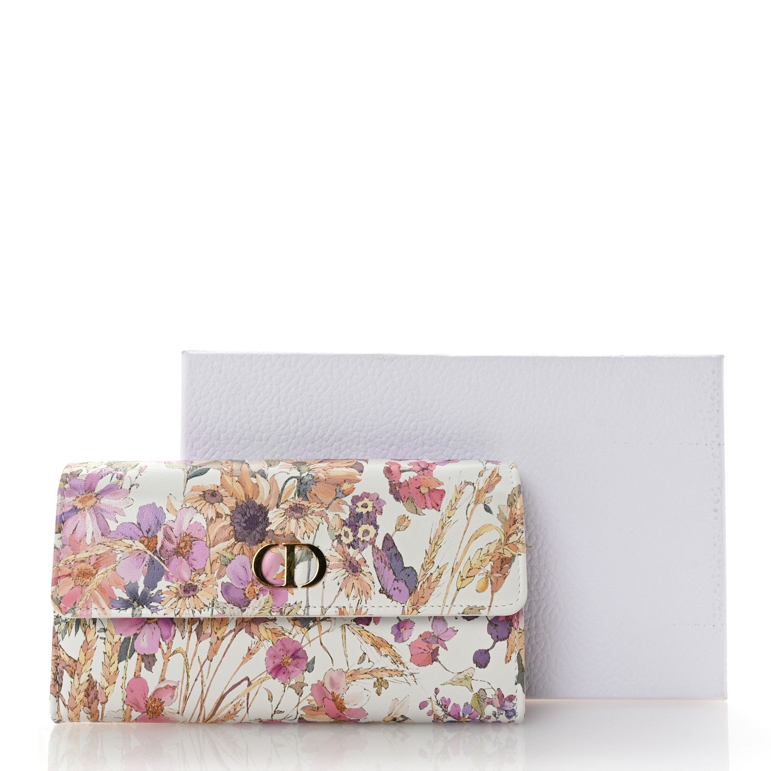 Christian Dior Calfskin Caro Freesia Long Wallet White Multicolor 8 of 8