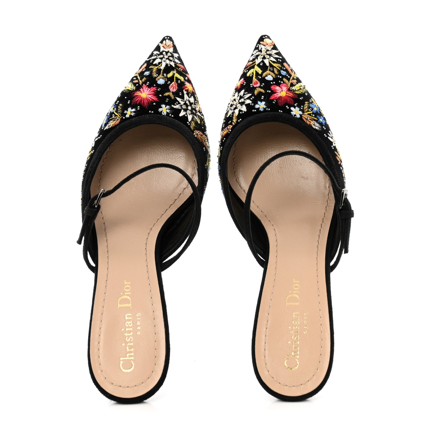 Velvet Beaded Embroidered Flower Dioreve Mules 37.5 Black Multicolor