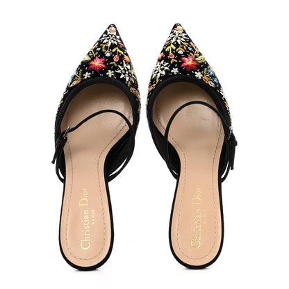 Christian Dior Velvet Beaded Embroidered Flower Dioreve Mules 37.5 Black Multicolor 5 of 10