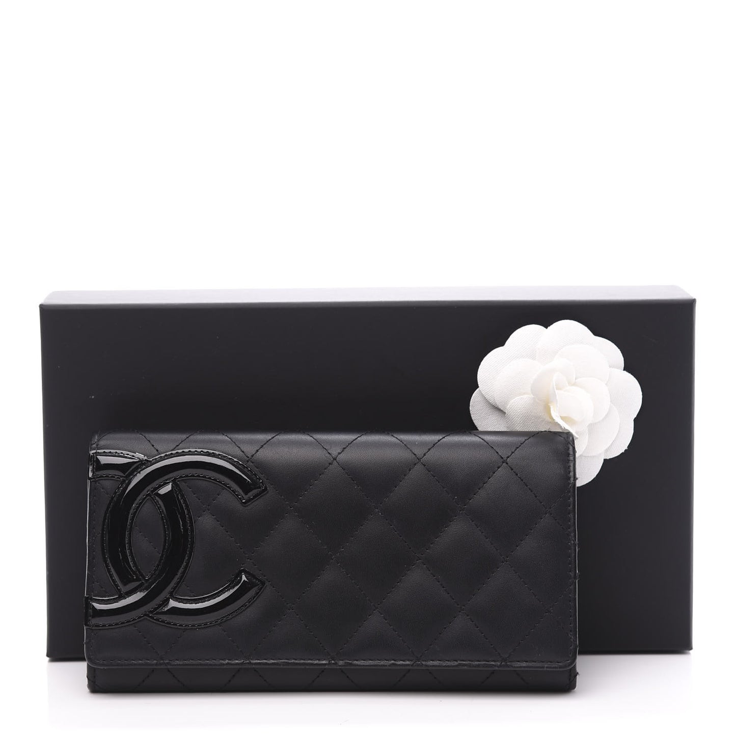 Calfskin Quilted Cambon Gusset Flap Wallet Black