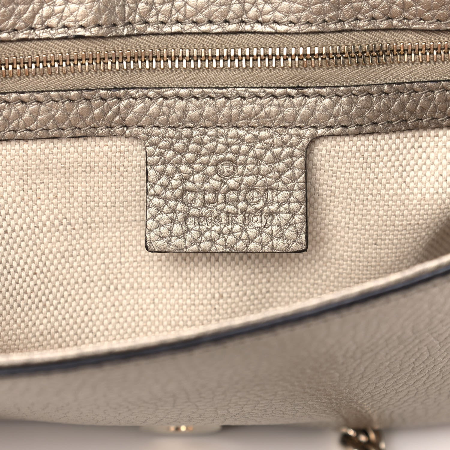 Gucci Metallic Pebbled Calfskin Medium Soho Flap Crossbody Golden Beige 6 of 11