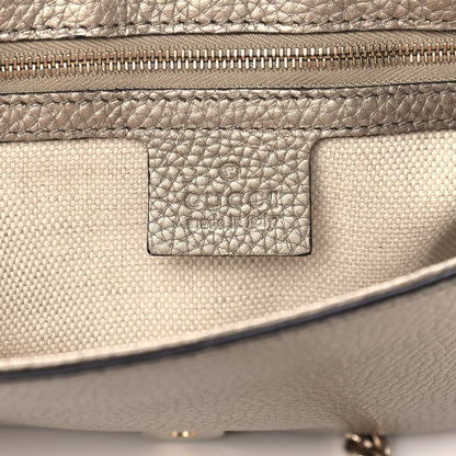 Gucci Metallic Pebbled Calfskin Medium Soho Flap Crossbody Golden Beige 6 of 11