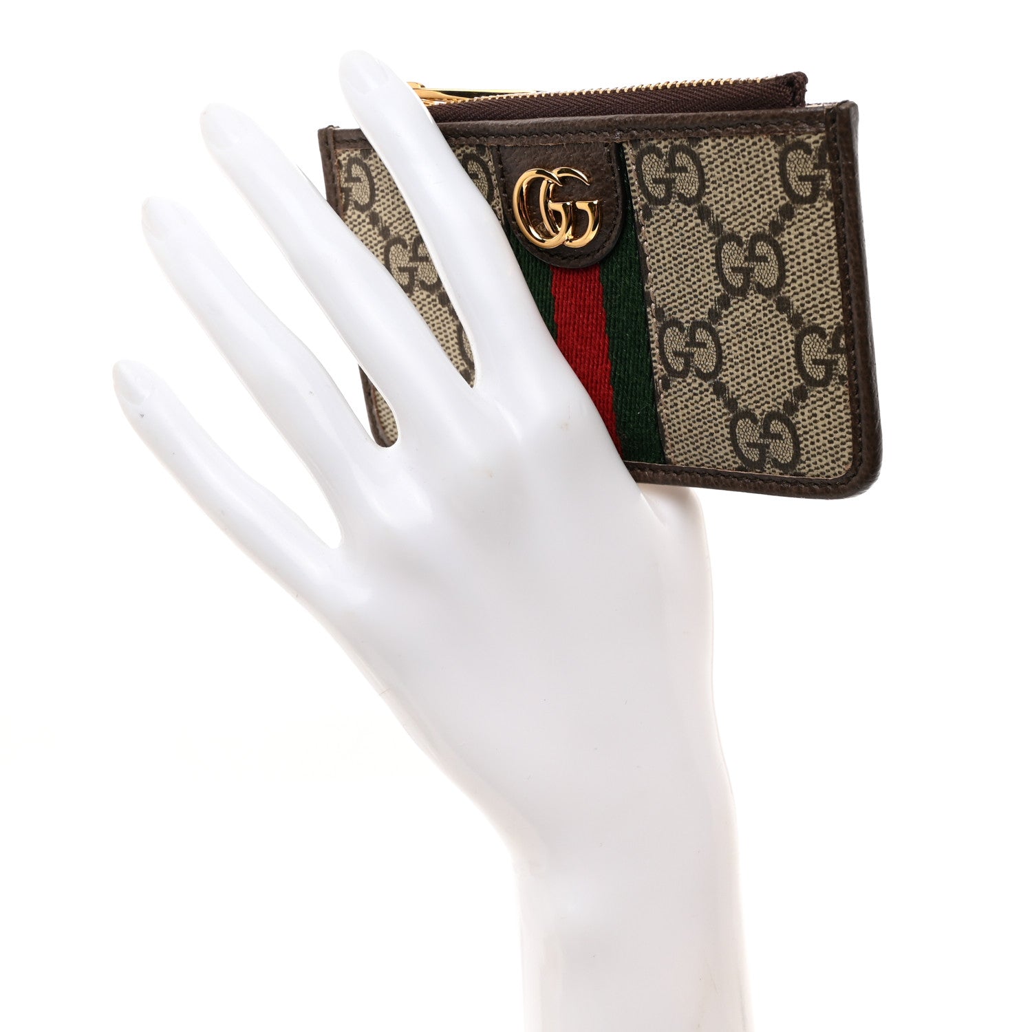 Gucci GG Supreme Monogram Web Ophidia Zip Card Case Brown 2 of 8