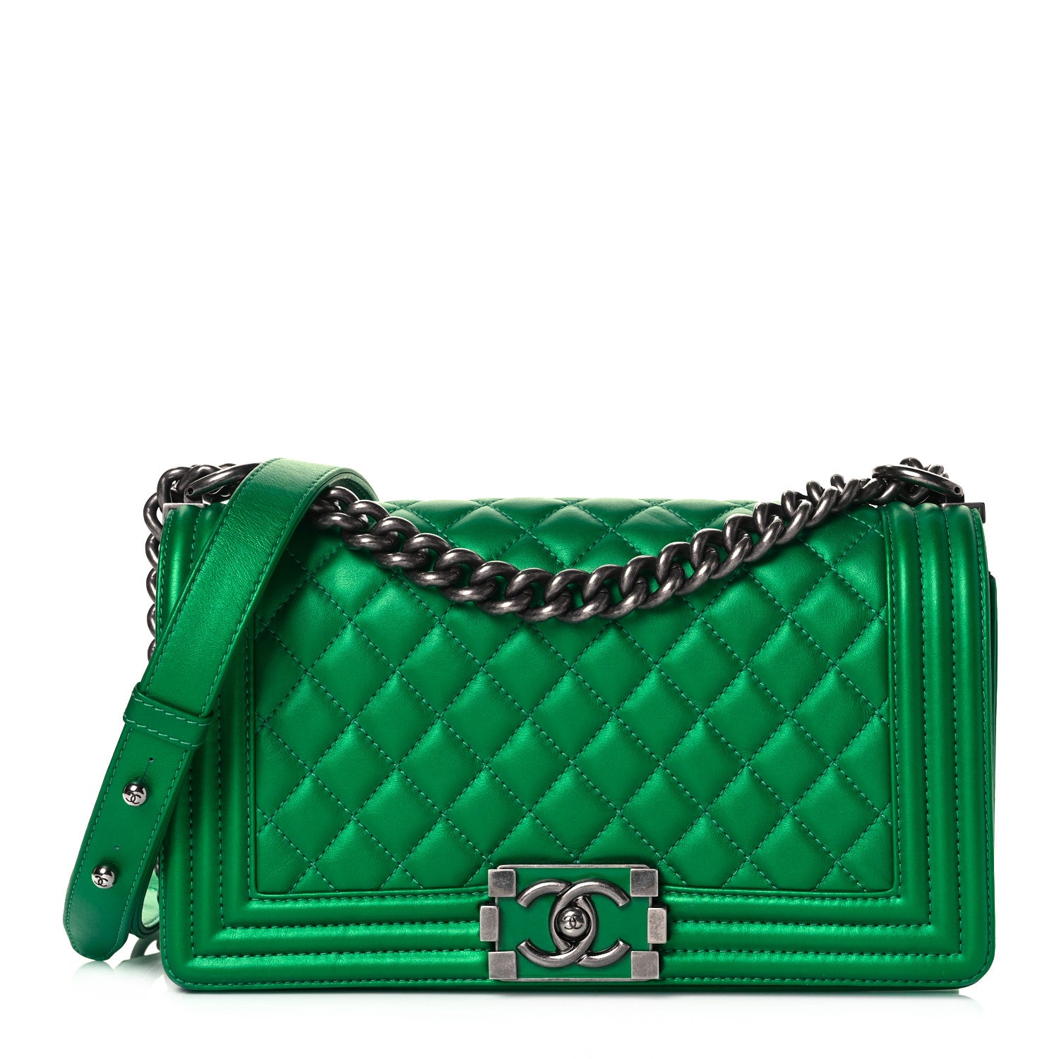Chanel Metallic Calfskin Quilted Medium Boy Flap Green 1 of 21