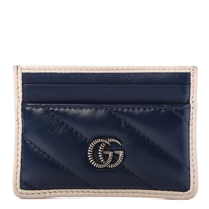 Gucci Vintage Effect Calfskin Matelasse Diagonal Torchon GG Marmont Card Holder Blue Agata Mystic White 1 of 7