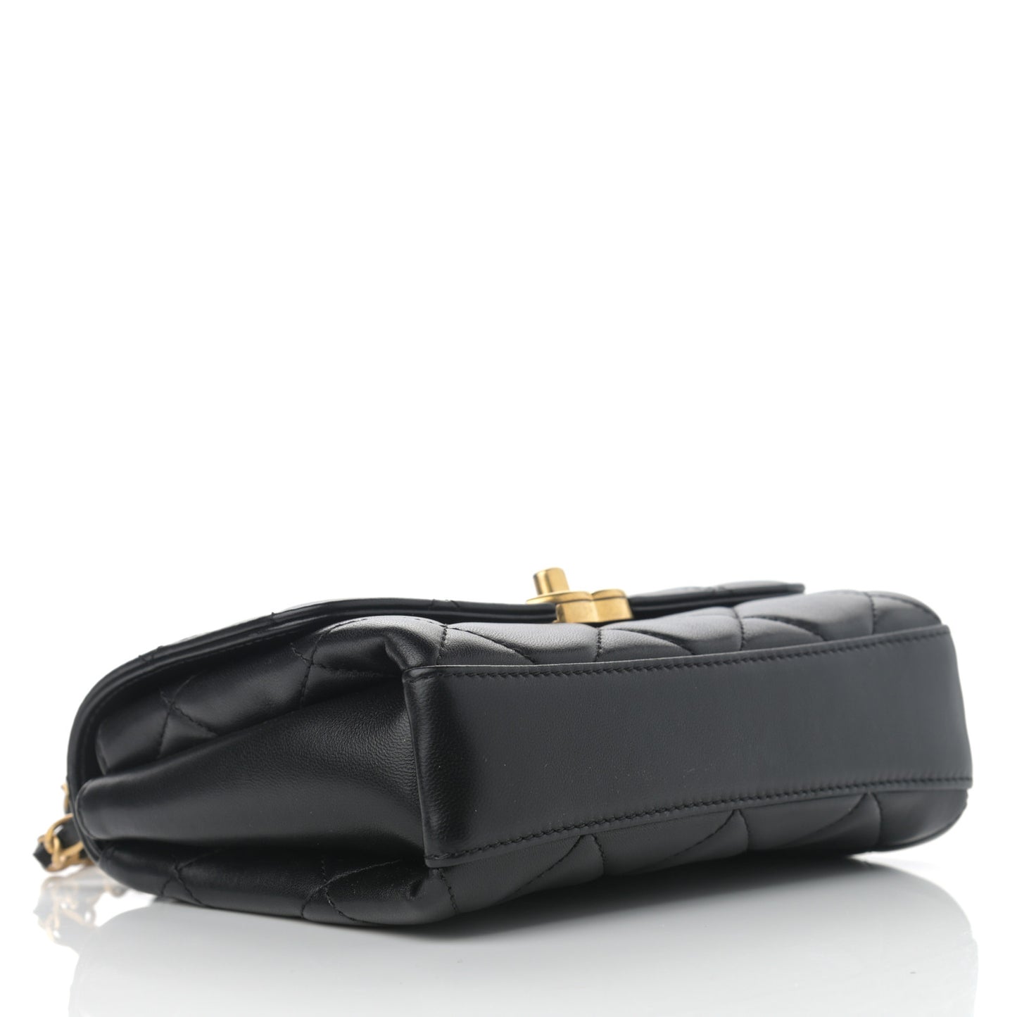 Lambskin Quilted Mini CC Crystal Logo Chain Flap Black