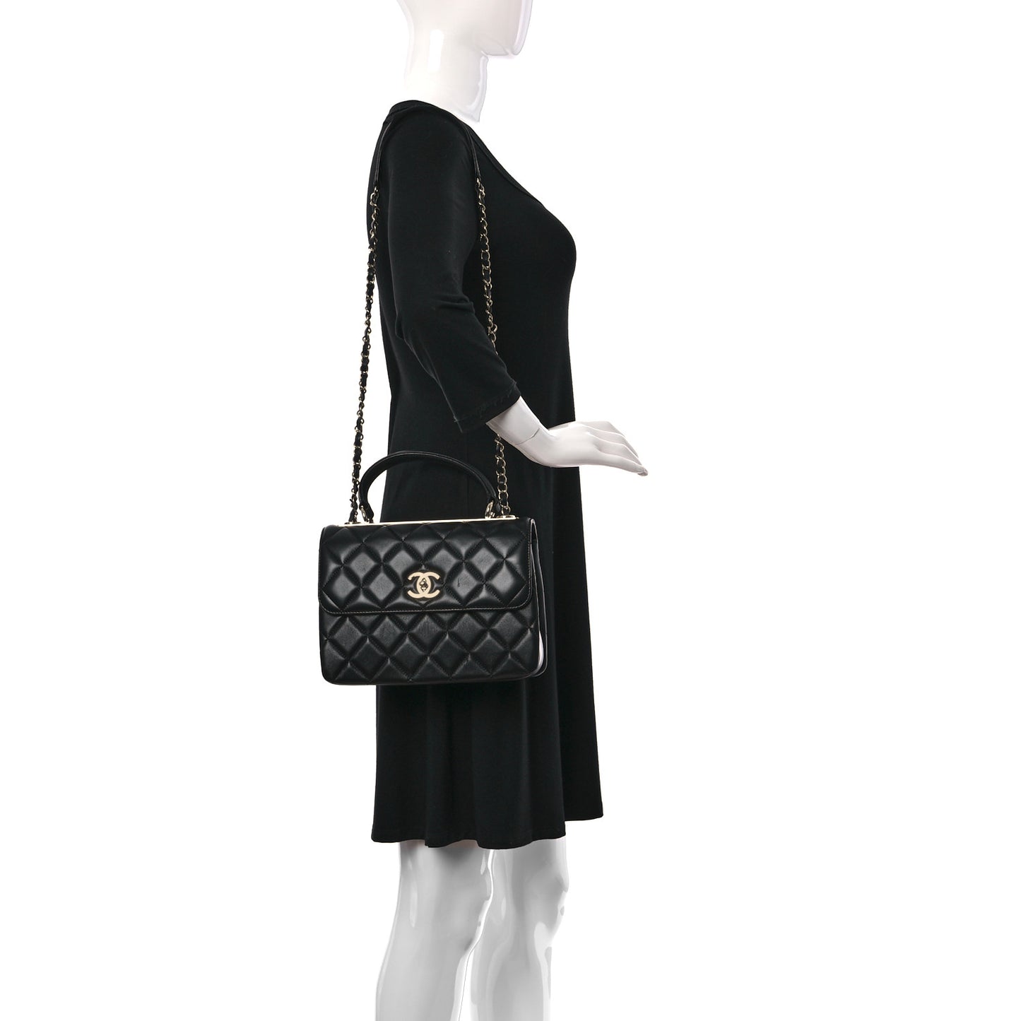 Lambskin Quilted Small Trendy CC Dual Handle Flap Bag Black