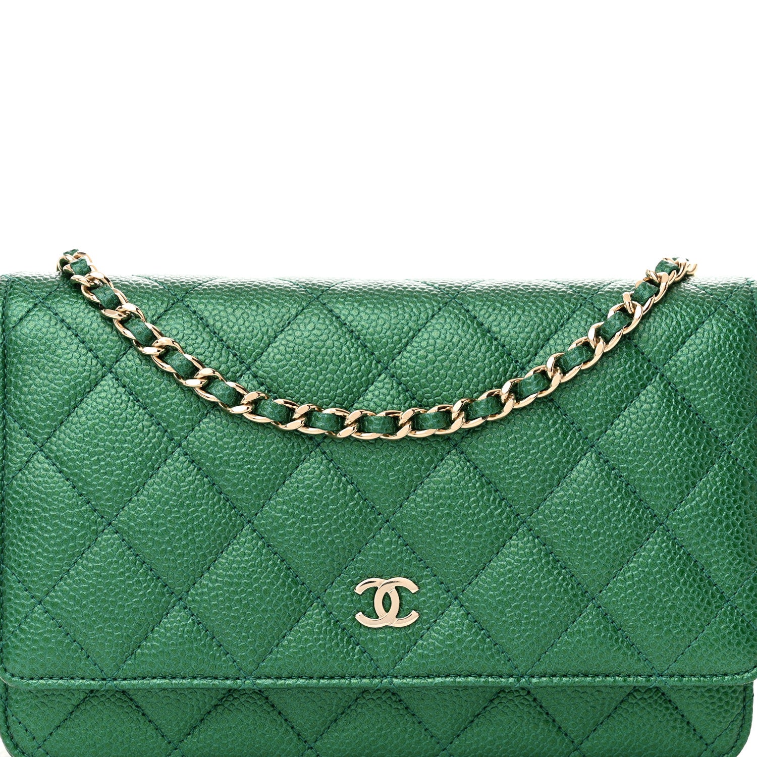 Chanel Metallic Caviar Quilted Wallet On Chain WOC Green 9 of 12