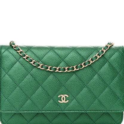 Chanel Metallic Caviar Quilted Wallet On Chain WOC Green 9 of 12