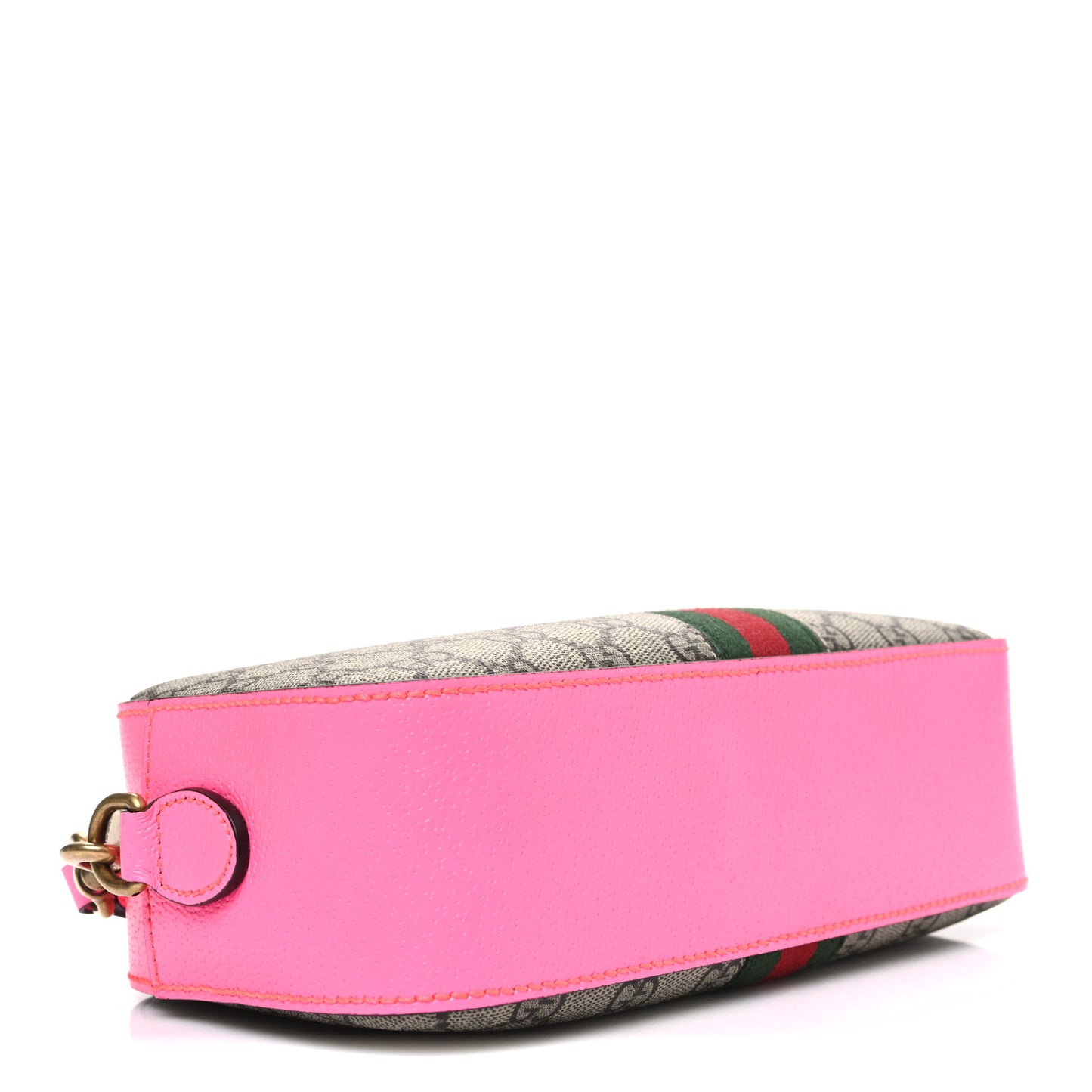 GG Supreme Monogram Textured Dollar Calfskin Web Ophidia Small Crossbody Bag Beige Ebony Fuchsia