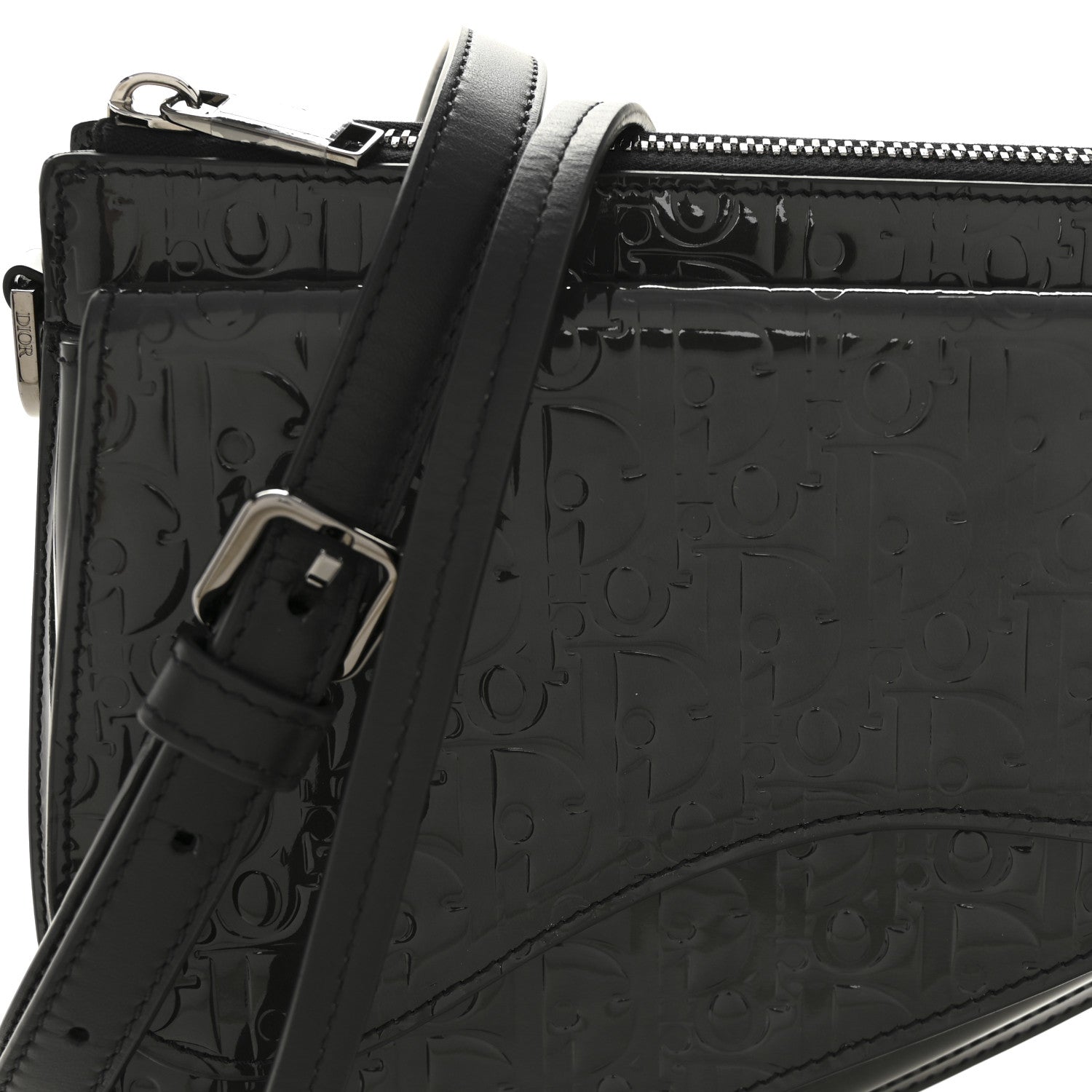 Christian Dior Patent Oblique Embossed Saddle Boxy Bag Black 7 of 9
