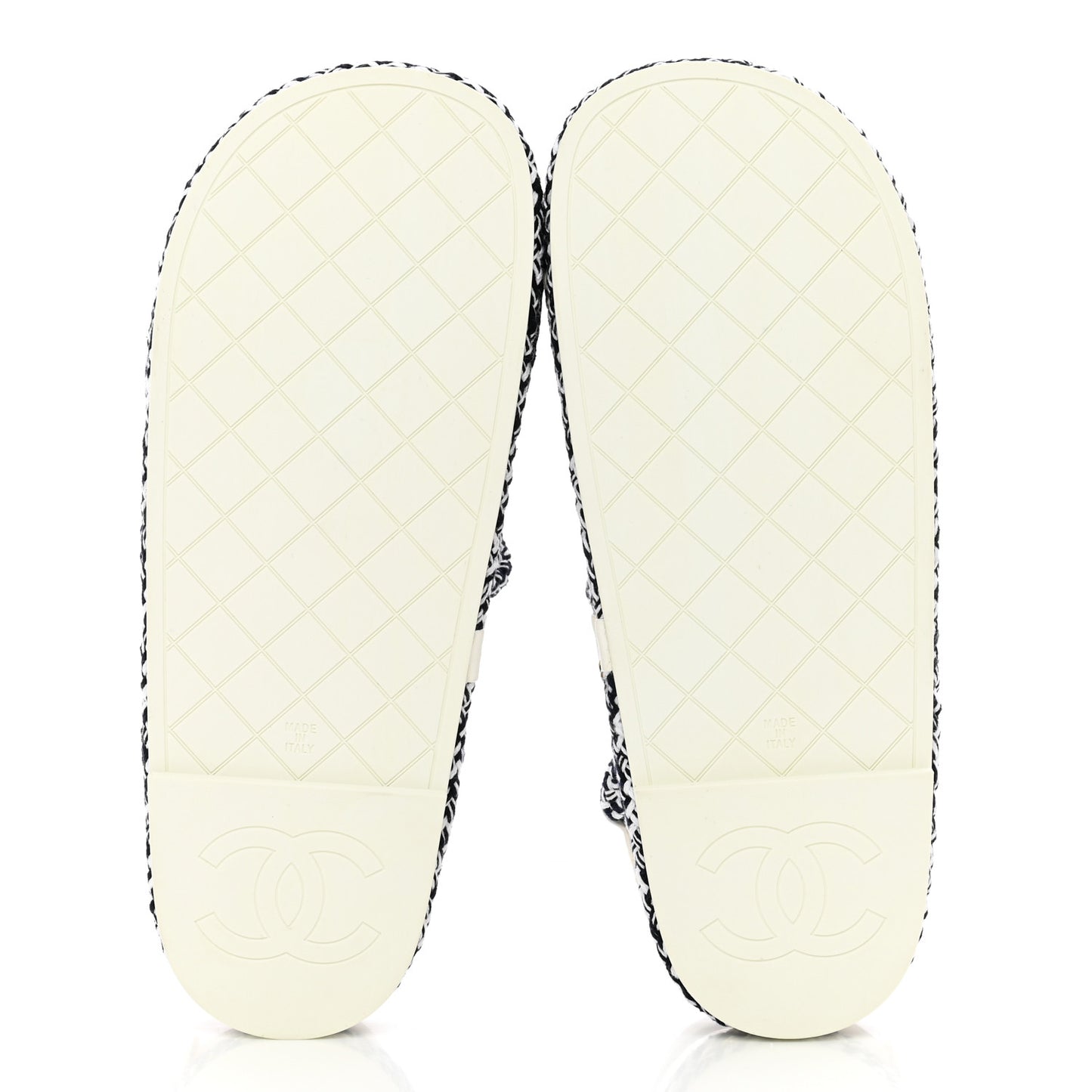 Lambskin Cord Chain CC Sandals 38 Navy Blue White