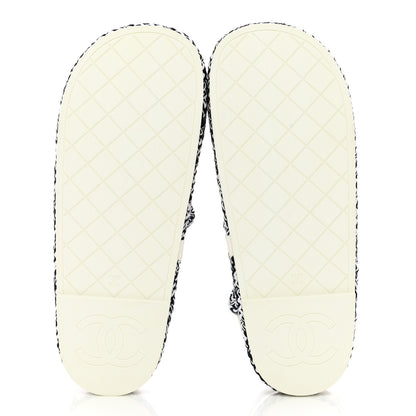 Chanel Lambskin Cord Chain CC Sandals 38 Navy Blue White 6 of 16