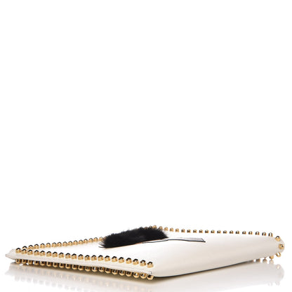 Fendi Vitello Elite Mink Fur Studded Karlito Zip Around Pouch White 4 of 16