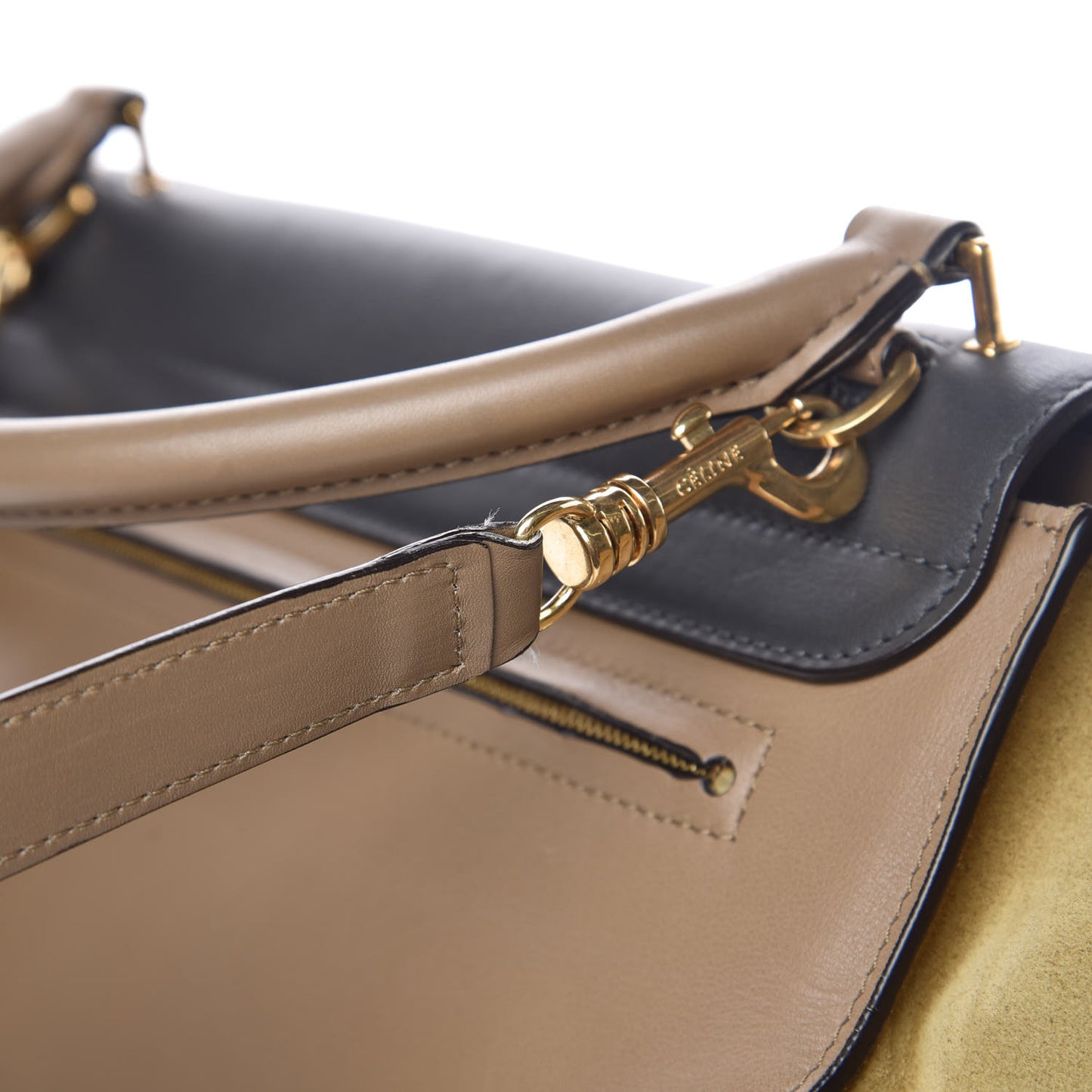 Smooth Calfskin Suede Medium Tri-Color Trapeze Olive