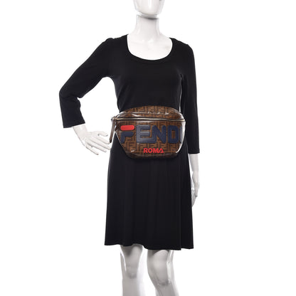 Fendi X FILA Glazed Fabric Vitello Century FF 1974 Mania Belt Bag Mogano Panna Blueberry 2 of 9
