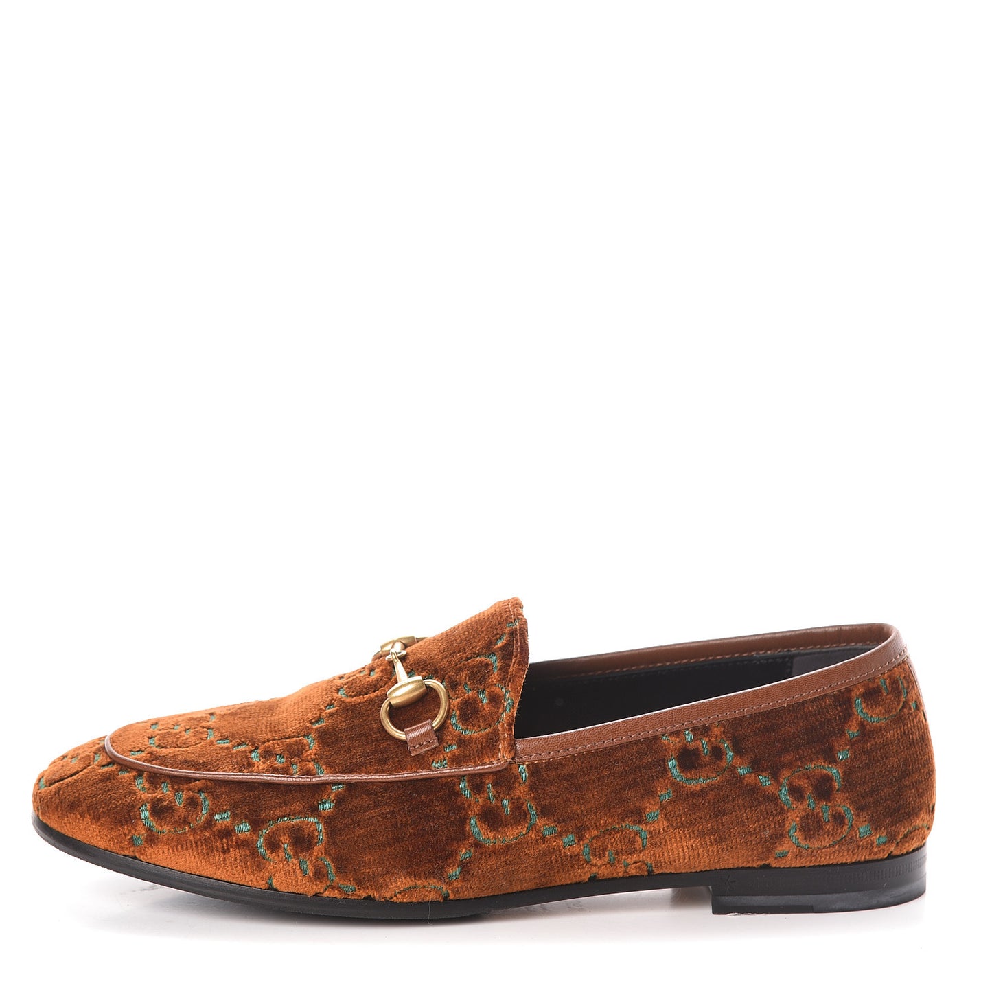 Velvet GG Monogram Horsebit Womens Jordaan Loafers 36.5 Cognac Green