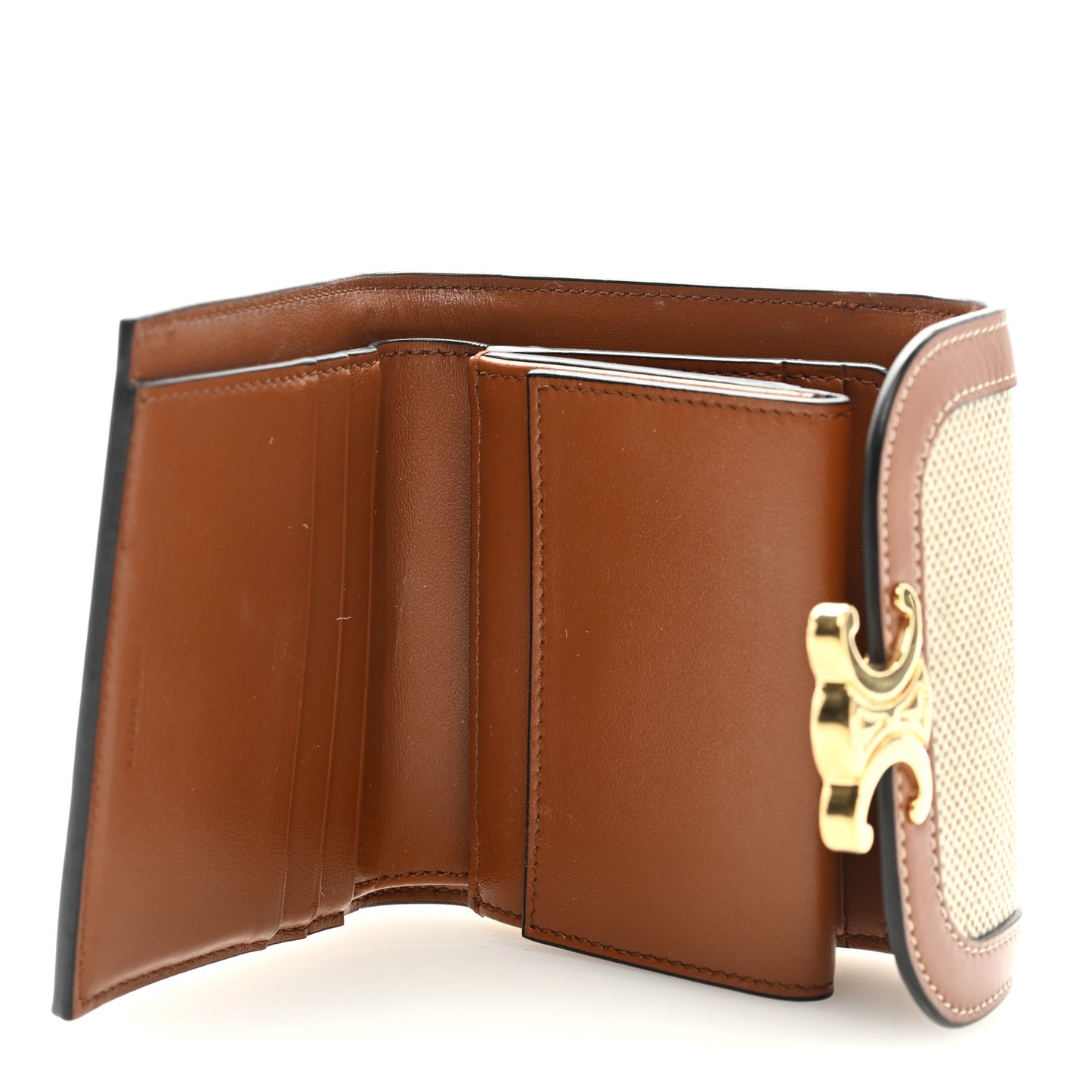 Textile Calfskin Small Triomphe Wallet Natural Tan