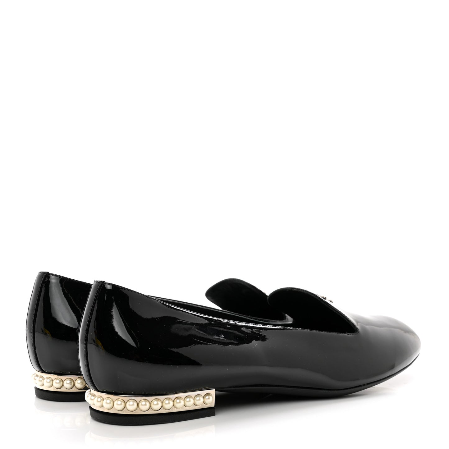Patent Calfskin Pearl CC Loafers 41 Black