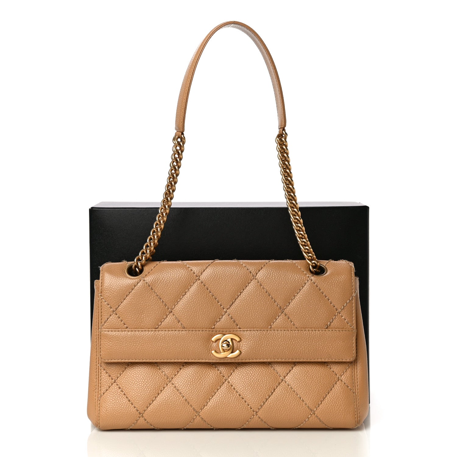Chanel Caviar Quilted Wild Stitch Medium Single Flap Beige 16 of 16