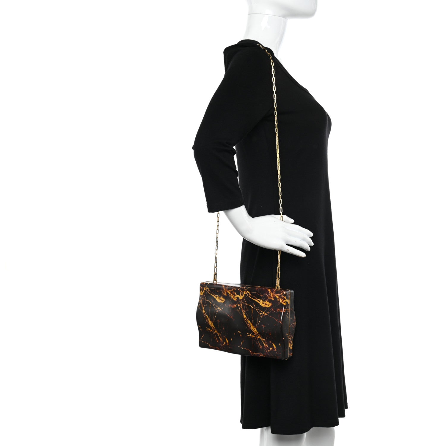 Bottega Veneta Spazzolato Calfskin Chain Clutch Gold Marble 2 of 9