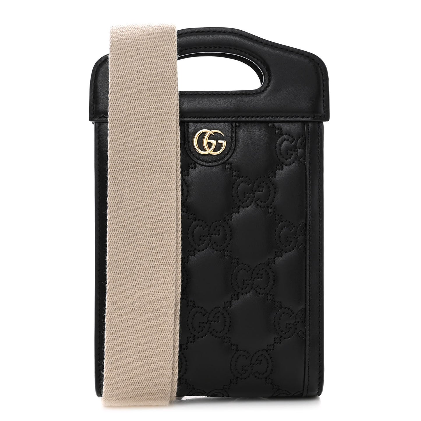 Calfskin GG Matelasse Mini Top Slip Handle Crossbody Bag Black Natural