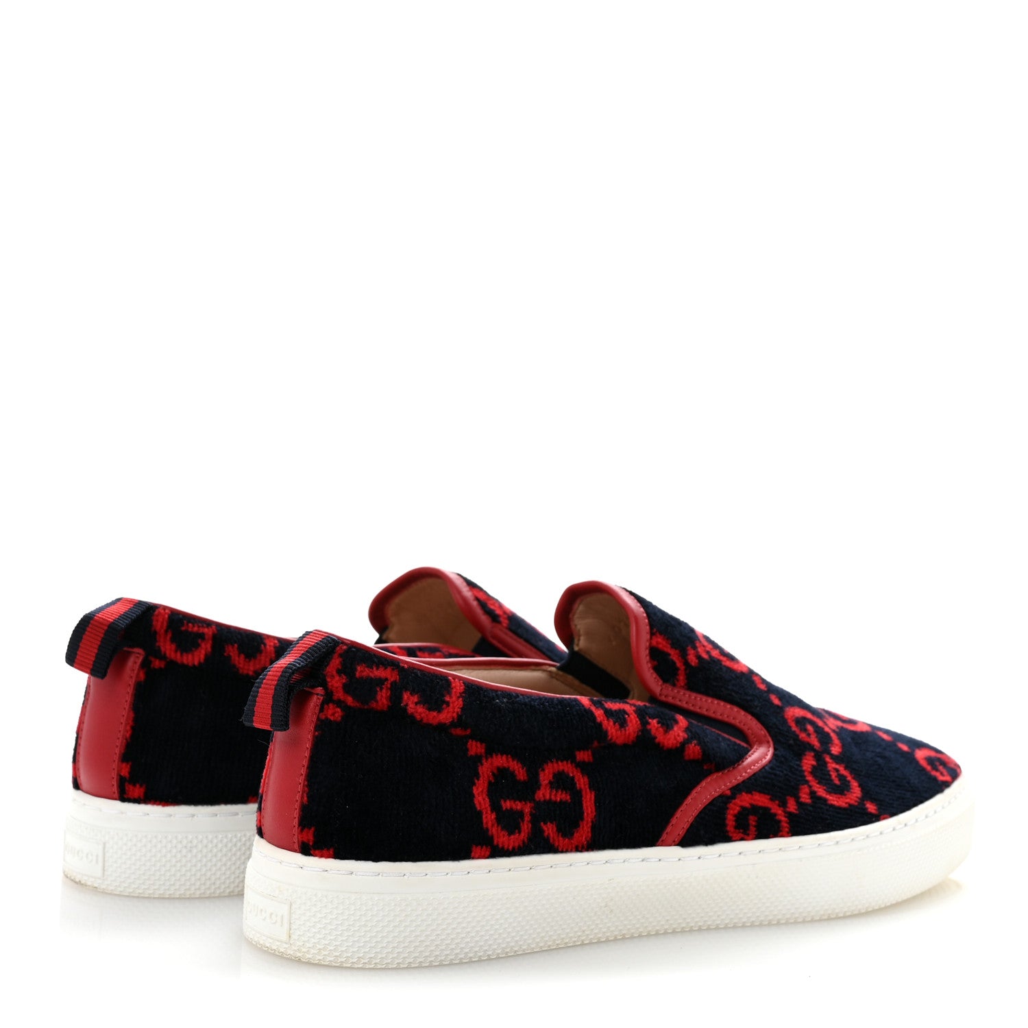 Gucci Terry Cloth Miro Soft Calfskin GG Monogram Mens Dublin Slip On Sneakers 9 Blue Hibiscus Red 5 of 8