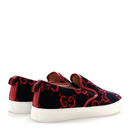 Gucci Terry Cloth Miro Soft Calfskin GG Monogram Mens Dublin Slip On Sneakers 9 Blue Hibiscus Red 5 of 8