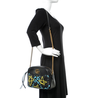 Gucci Calfskin Matelasse GucciGhost Medium GG Marmont Chain Shoulder Bag Black New Acquamarine 3 of 13