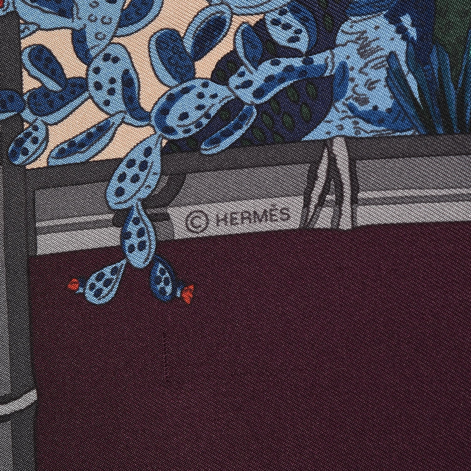 Hermes Silk Jardins D Hiver Scarf 90 Aubergine Vert Bleu 5 of 8