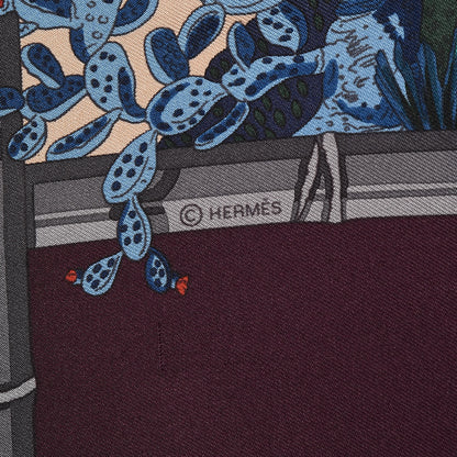 Hermes Silk Jardins D Hiver Scarf 90 Aubergine Vert Bleu 5 of 8