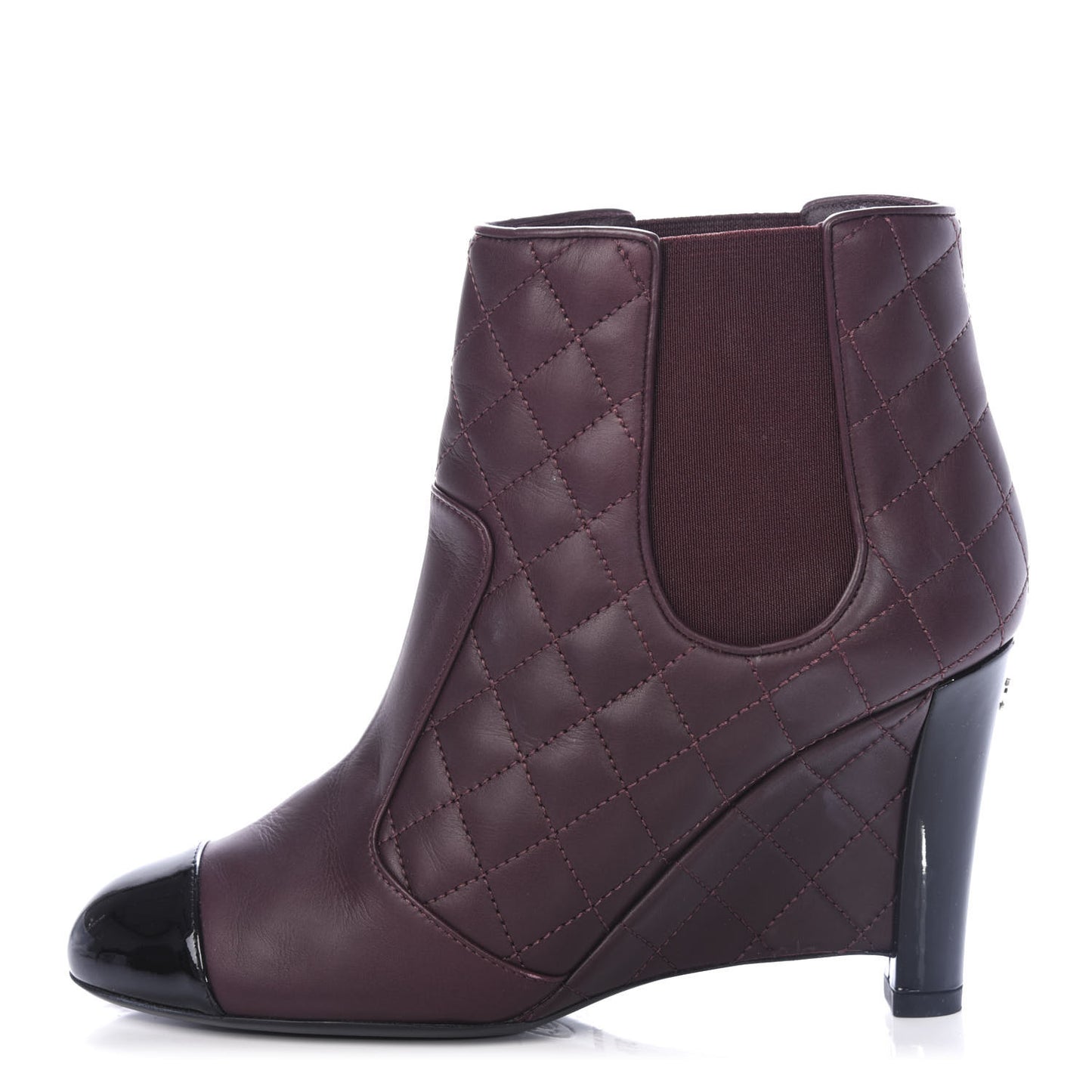 Lambskin Patent Quilted Wedge Ankle Boots 37.5 Burgundy