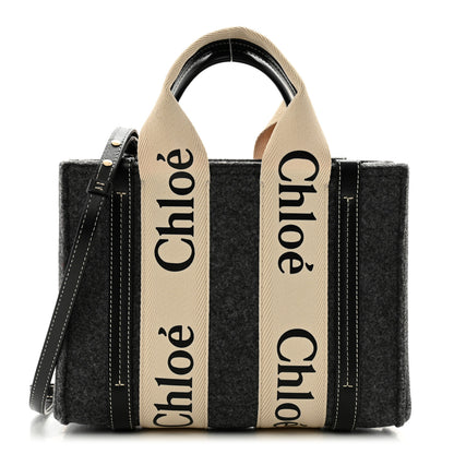 Chloe Felt Calfskin Small Woody Ribbon Tote With Strap Cashmere Grey 1 of 11