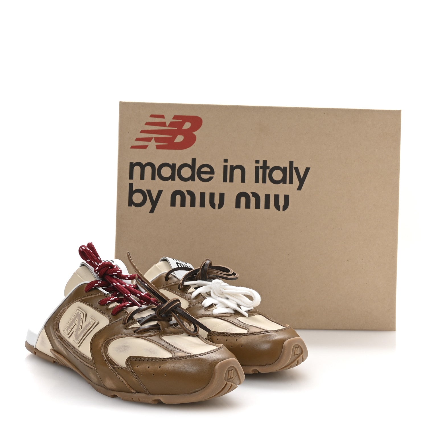 Miu Miu X NEW BALANCE Bleached Calfskin 530 SL Slip-On Sneakers 38.5 Cinnamon Travertine Gray 8 of 8