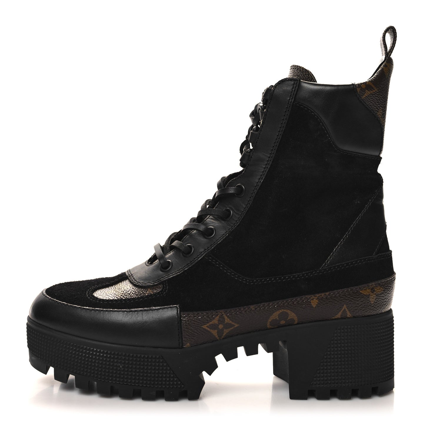 Suede Calfskin Monogram Laureate Platform Desert Boots 37.5 Black