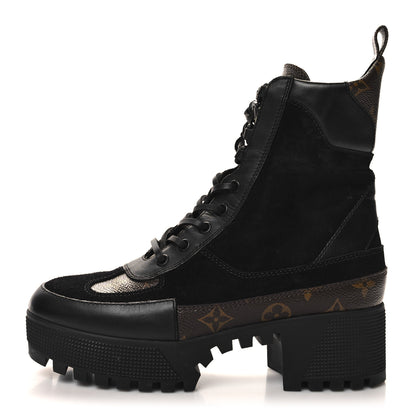 Louis Vuitton Suede Calfskin Monogram Laureate Platform Desert Boots 37.5 Black 1 of 9