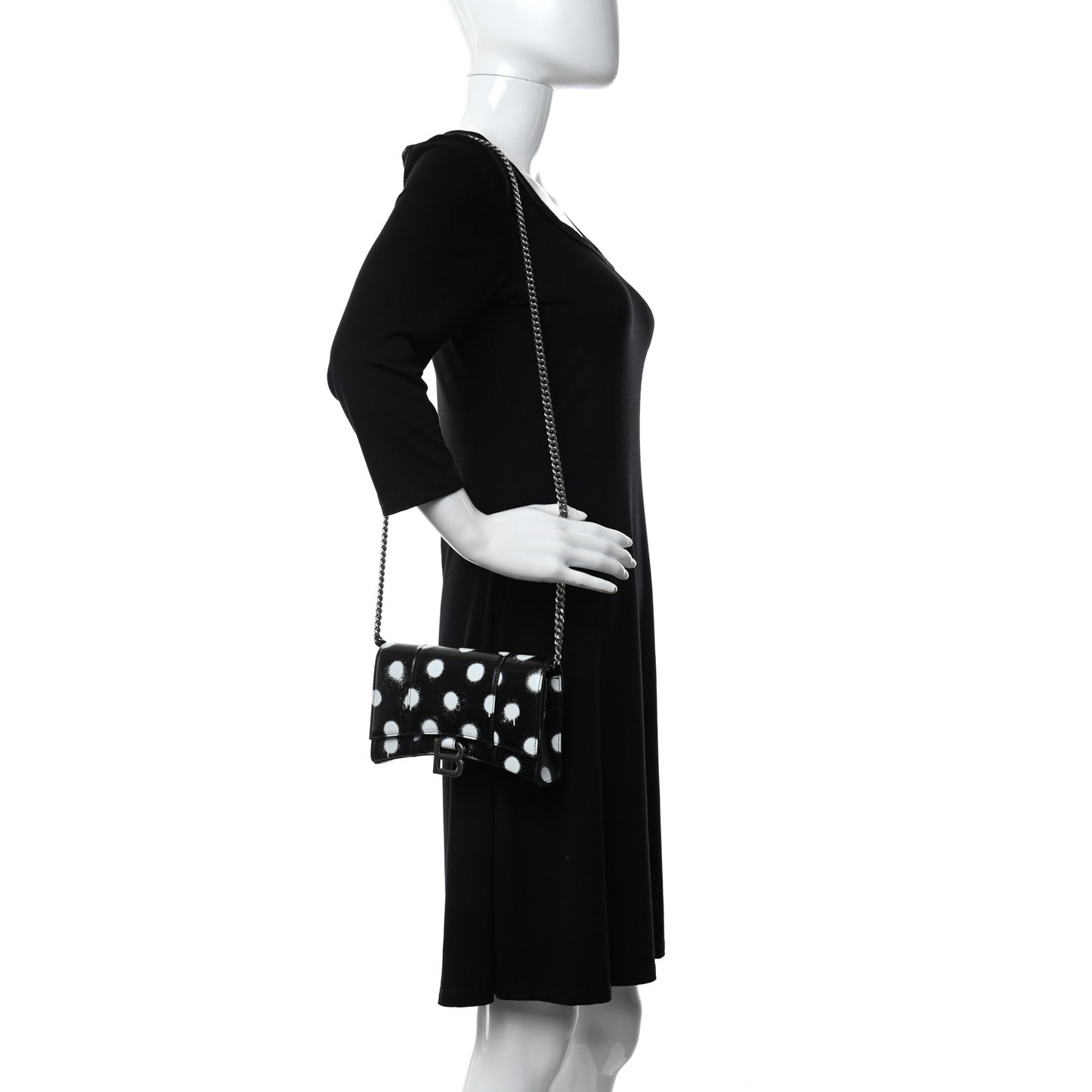 Shiny Box Calfskin Polka Dot Hourglass Chain Bag Black White