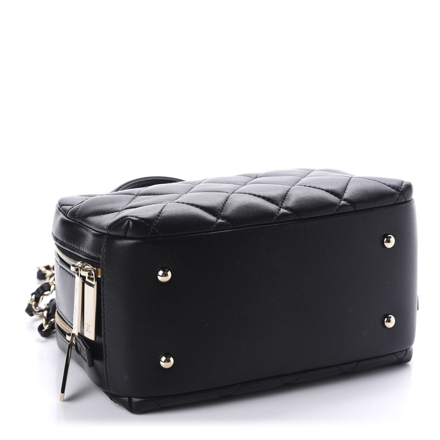 Lambskin Quilted Small Trendy CC Bowling Bag Black