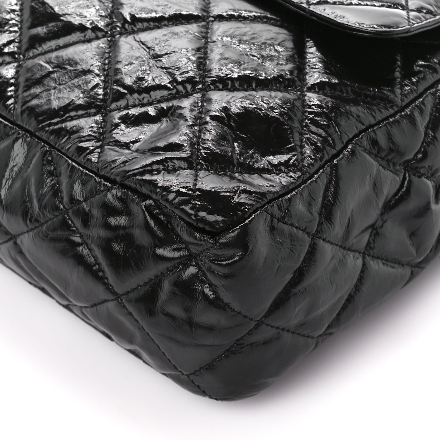 Shiny Crumpled Calfskin Quilted Large Wavy CC Hobo Black