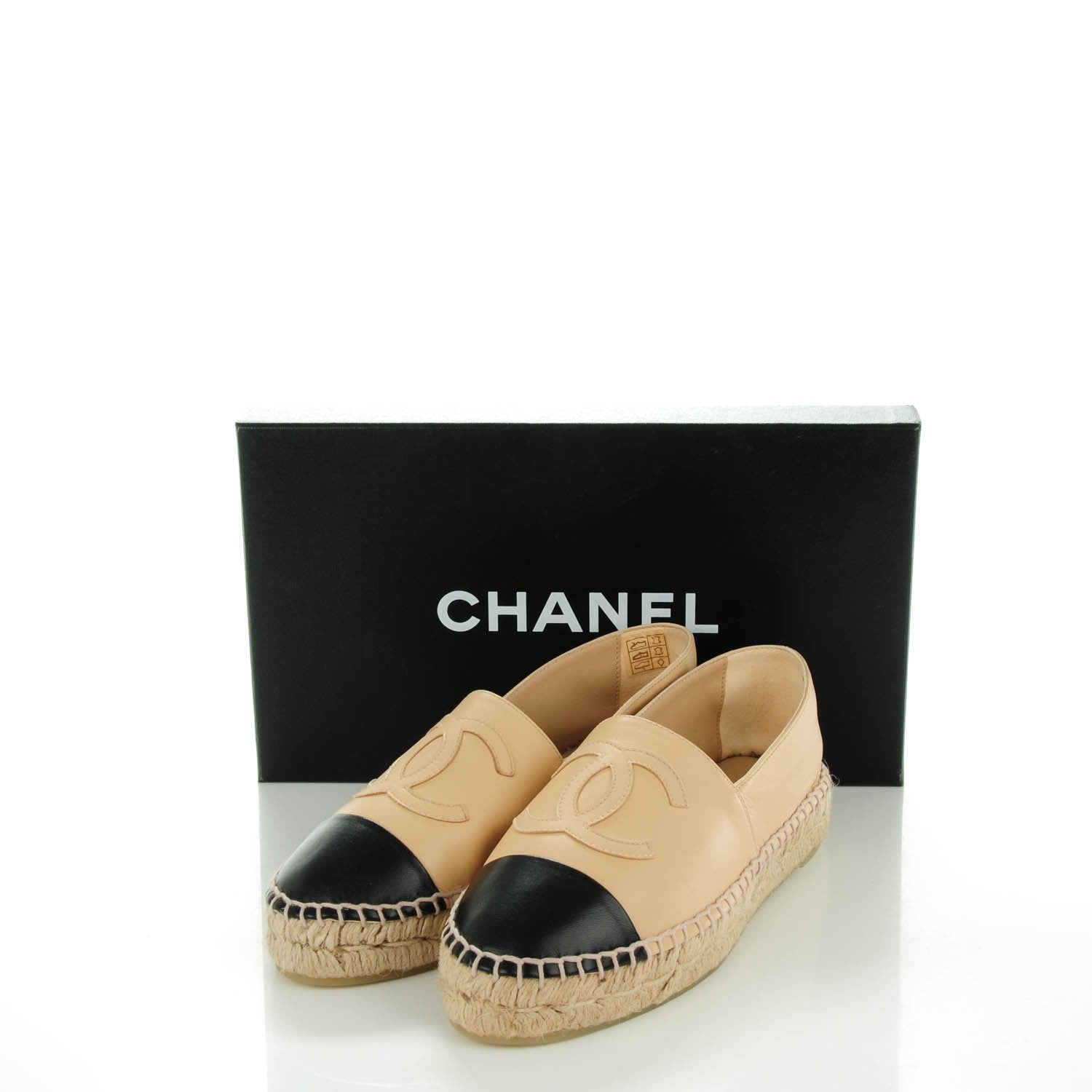 Chanel Lambskin CC Espadrilles 35 Beige Black 6 of 10