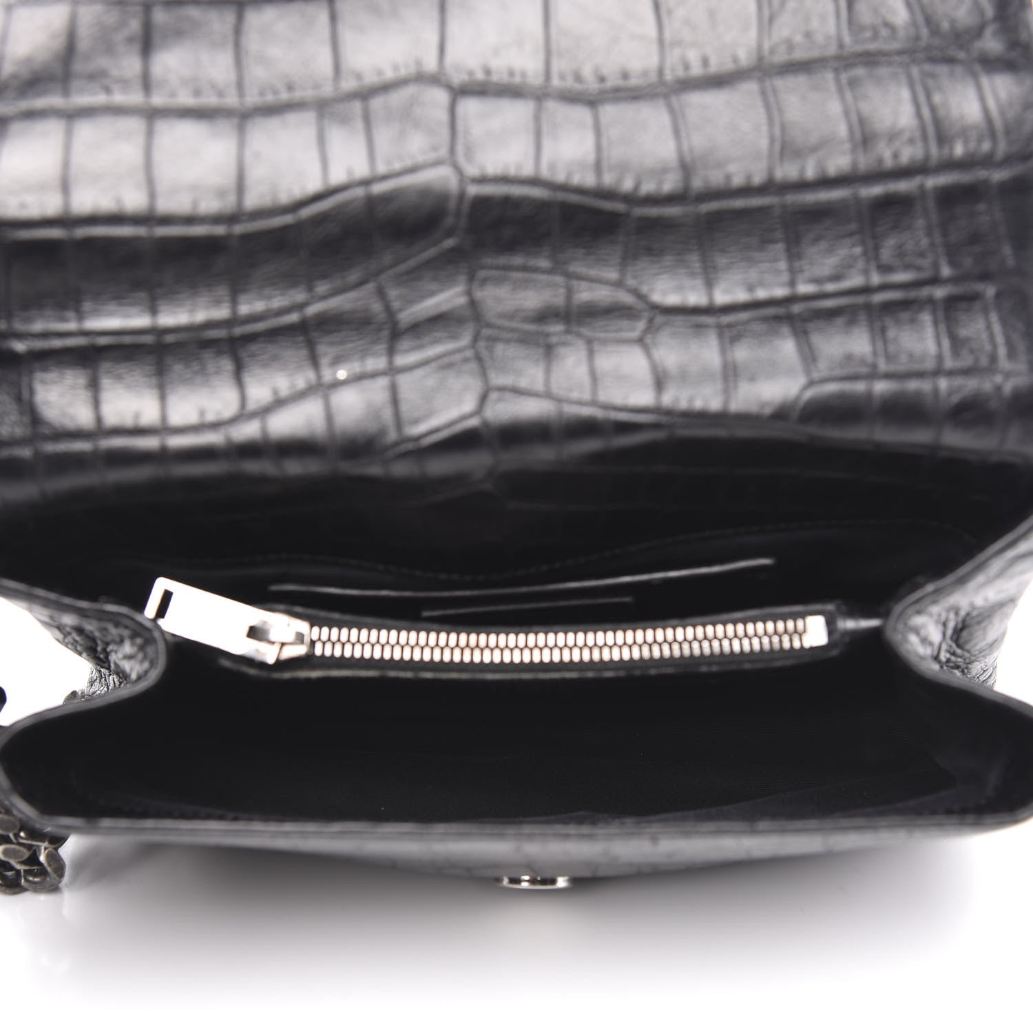 Saint Laurent Calfskin Crocodile Embossed Medium College Monogram Satchel Black 5 of 12