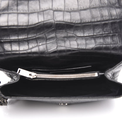 Saint Laurent Calfskin Crocodile Embossed Medium College Monogram Satchel Black 5 of 12