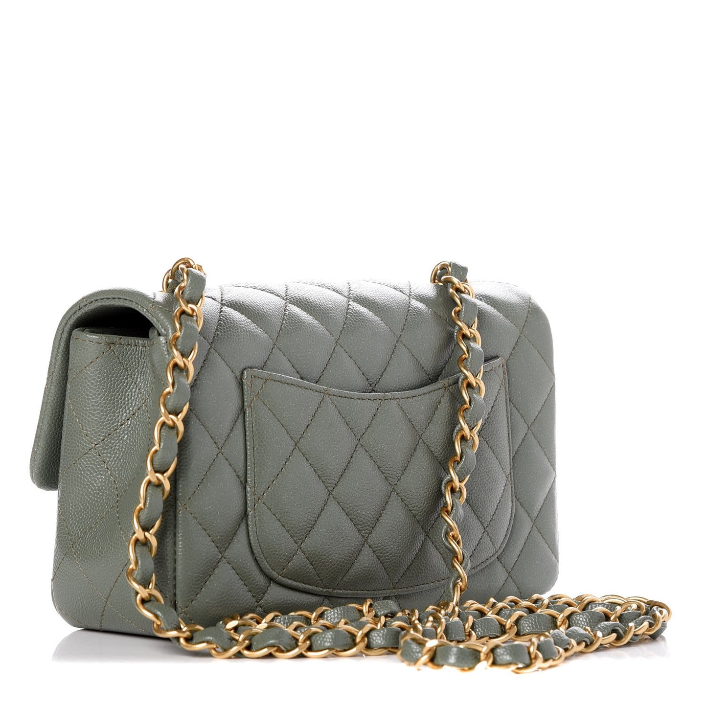 Iridescent Caviar Quilted Mini Rectangular Flap Green