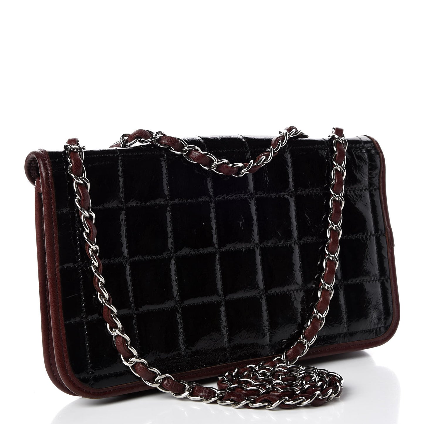 Patent Lambskin Medium Chocolate Bar Flap Black Bordeaux