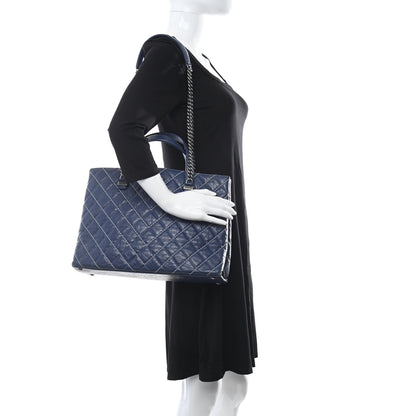 Chanel Calfskin Chevron Stitched Shopping Tote Navy 2 of 17